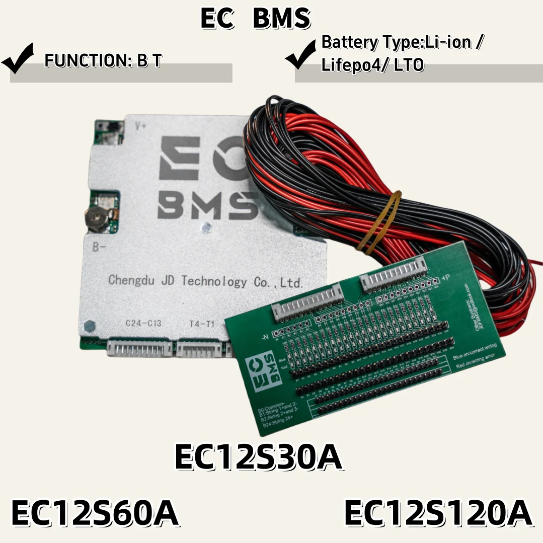 EC BMS 12S 30A 60A 120A 12V 72V 40A 50A 80A 100A 150A 200A 3S 4S 5S 6S Smart Bluetooth bms Li-ion Lifepo4 LTO Батарея Power bms