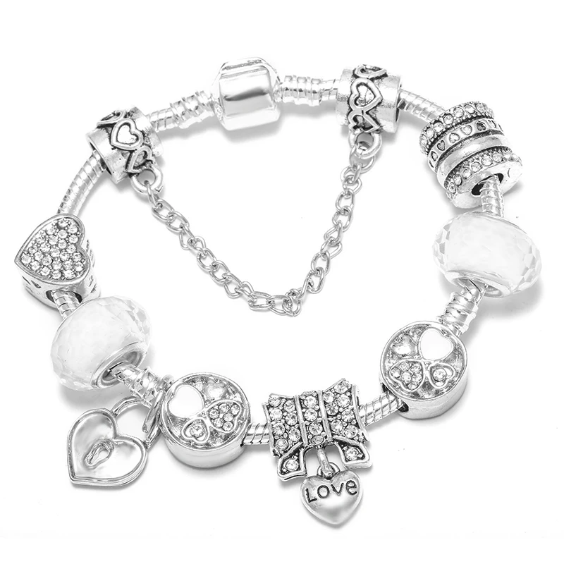 Silver Plated Charm Bracelet with Key Lock Pendant, Wedding Gift