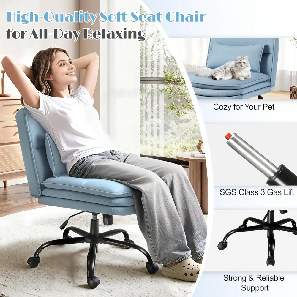 Krzesło biurowe Furmax z krzyżującymi się nogami, na kółkach, bez podłokietników, bardzo szerokie siedzisko, obrotowe krzesło do biurka, regulowana wysokość, wygodne krzesło do pracy.