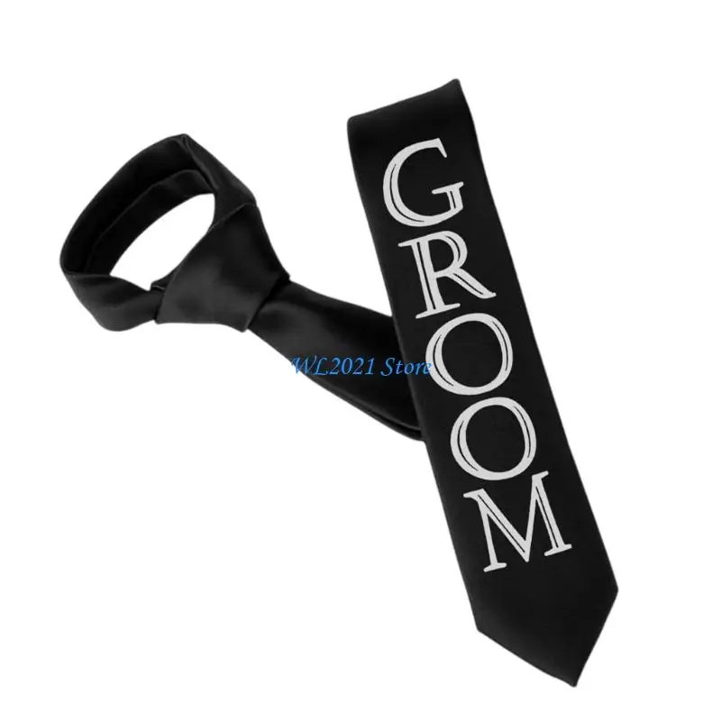 

G5GC Groom Letter Print Necktie Wedding Party Groomsmen Neck Tie for Special Occasion