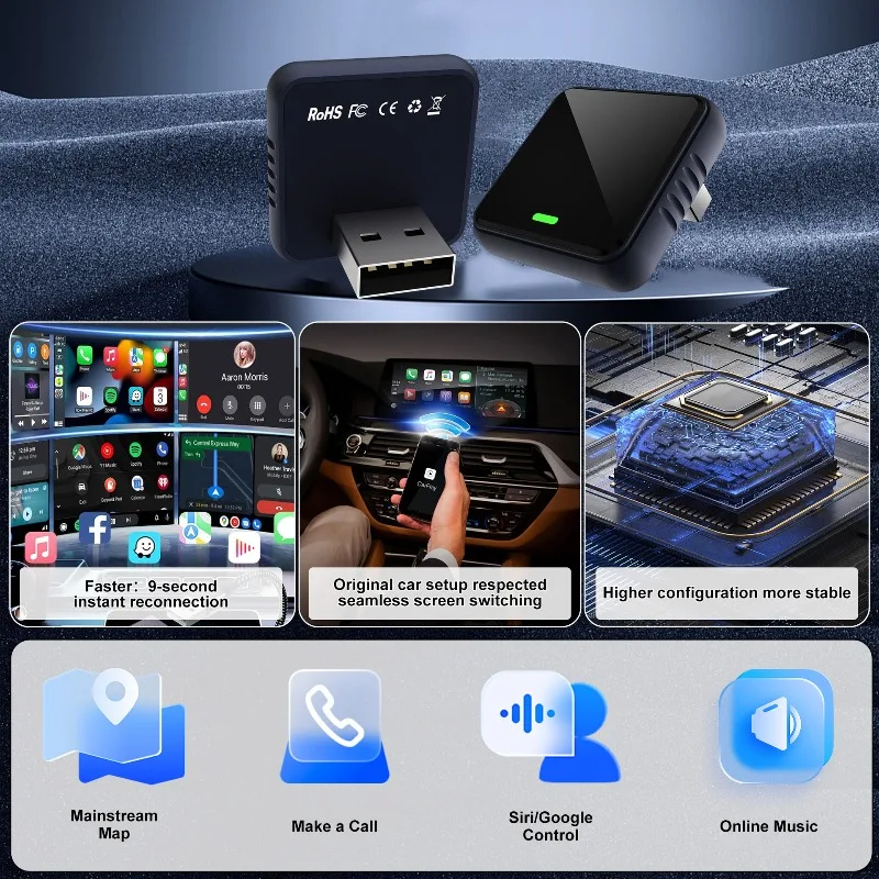 

Беспроводной адаптер CP030-1 Original Car для подключения CarPlay к автомобильной системе (из проводного в беспроводной), 1 ГБ
