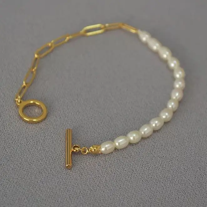 WT-MPB038 Procurement  Luxury Natural Pearl Medley Gold Oval Chain Bracelet For An Elegant Lady's Birthday Christmas Gift