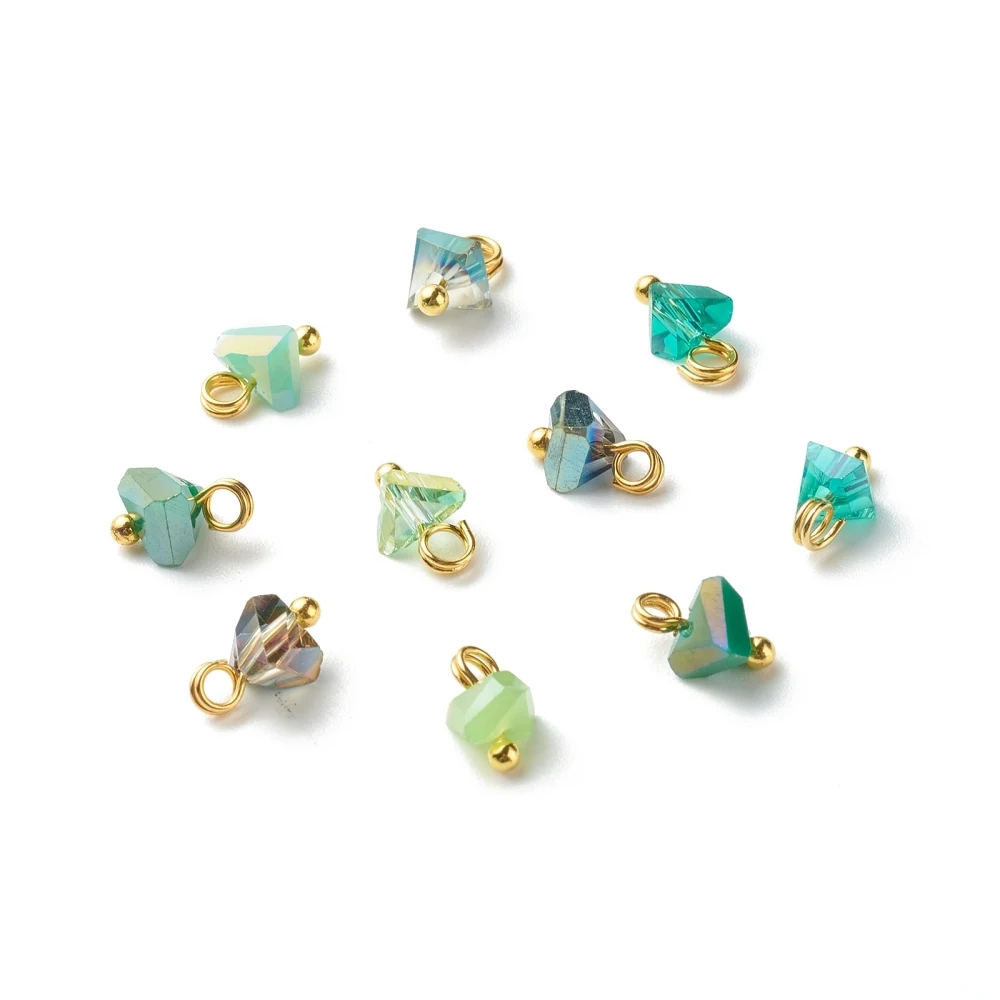 100 pc Electroplate Glass Charms with Brass Ball Head Pins Triangle Aquamarine 8x6x4.5mm Hole: 1.8mm