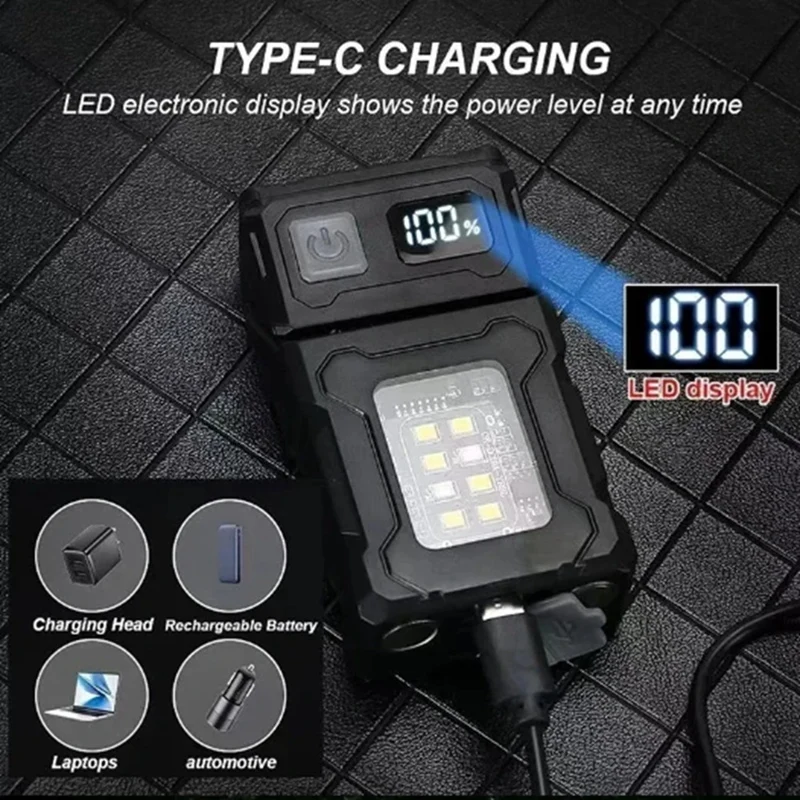 【Popular】MINI USB Rechargeable LED Flashlight Portable Tail Magnet Flashlight Bright Camping Lantern Side COB Emergency Light