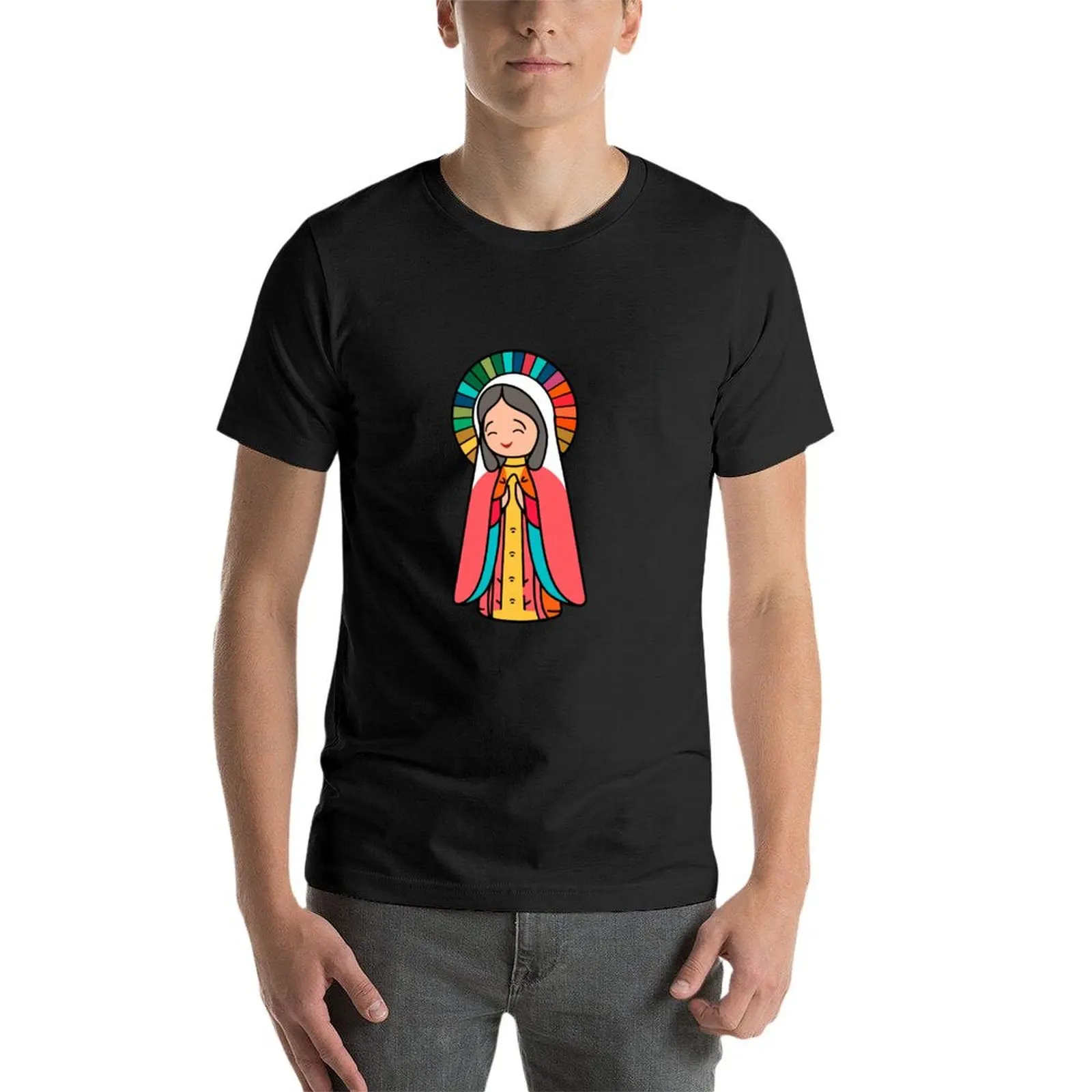 Camiseta De La Virgen De Guadalupe para hombre, Camisa estampada De gran tamaño, negra