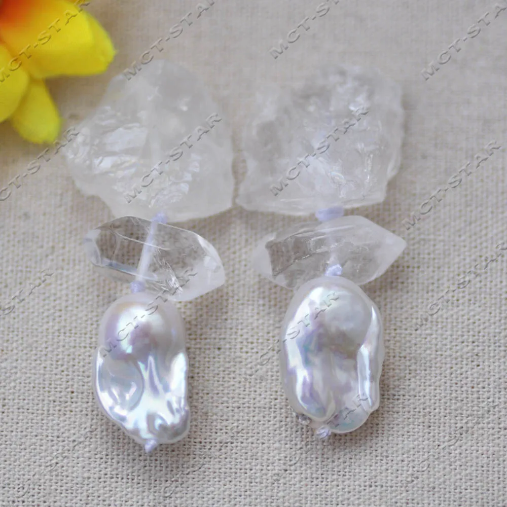 

Серьги-подвески Z14549 с белым барочным жемчугом Кеши 2,5'' (25 мм), имитирующим кристаллы леденцов и необработанные камни