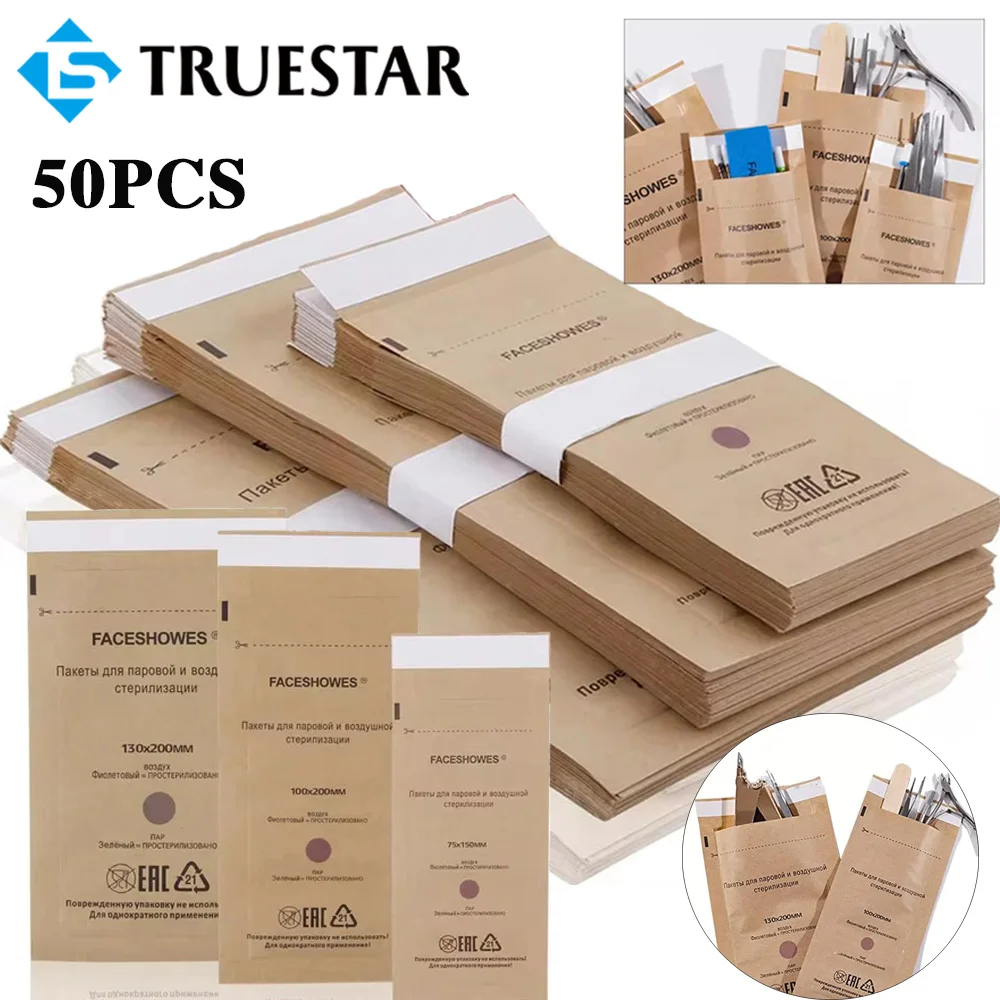 50PCS Disposable Disinfectant Bags Self-Sealing Cleaning Bag Sterilization Pouch Bags Kraft Bag Nailart Tool Accessories