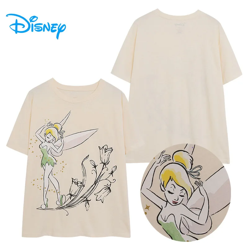 

Disney TinkerBell Cartoon T Shirt O Neck Flower Fairy Print Tshirt Top Women Casual Loose Tee Short Sleeve Summer Streetwear