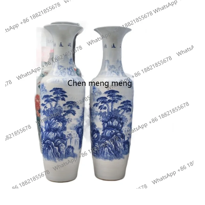 

Ceramic large vase hand-painted blue and white landscape has a long history, landscape painting bold porcelain ornament gift
