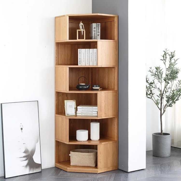 

Simple Modern Style Solid OAK Wood Corner Bookshelf Study Room Furniture Bookcases