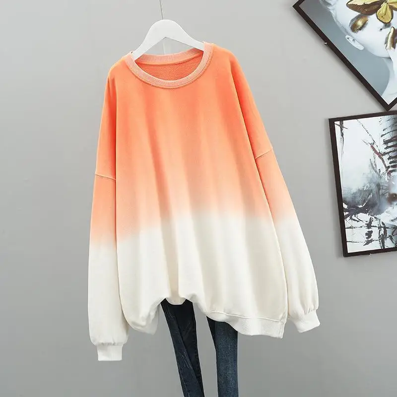 Spring Autumn New Round Neck Long Sleeve Fashion Sweatshirts Women High Street Casual Loose Mid-length Pullovers Elegant Tops