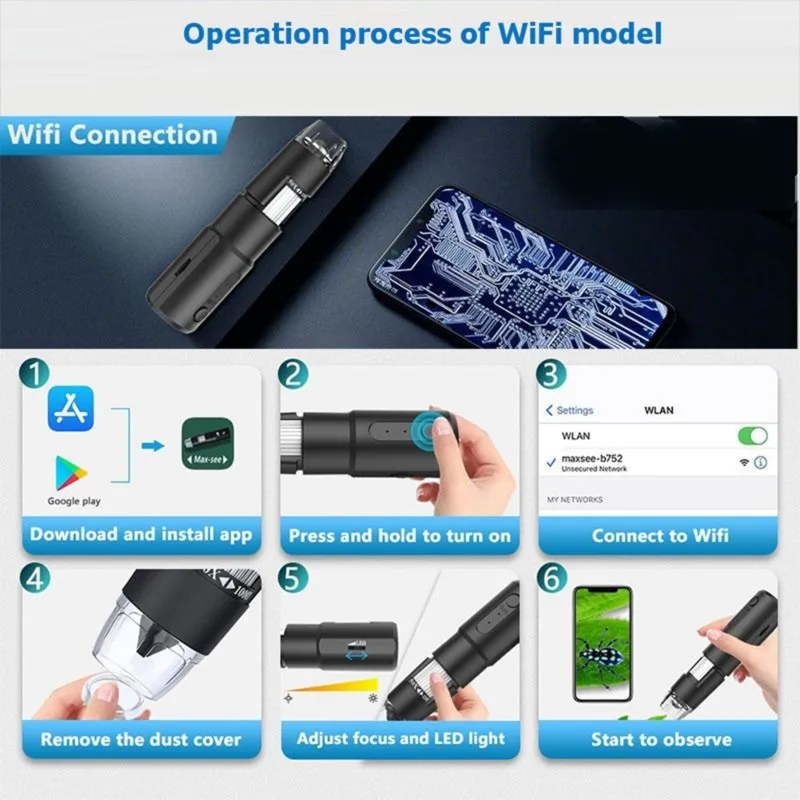 A88M HD Wifi Skin Hair Scalp Analyzer - Digital Microscope For Skin Pores, Hair Follicles, Magnifier Camera For PC & Phone