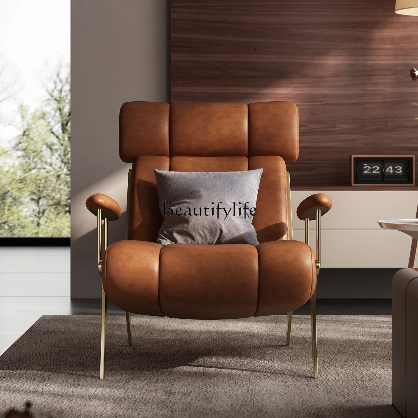 

Light Luxury Full Genuine Leather Lounge Chair Living Room Home Single Sofa ChairLX