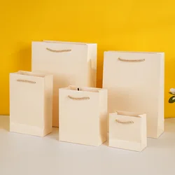 50/100pcs Small Gift Bags Wedding Birthday Party Jewelry Candy Clothing Products Packaging Bag Custom Logo Beige Paper Handbag