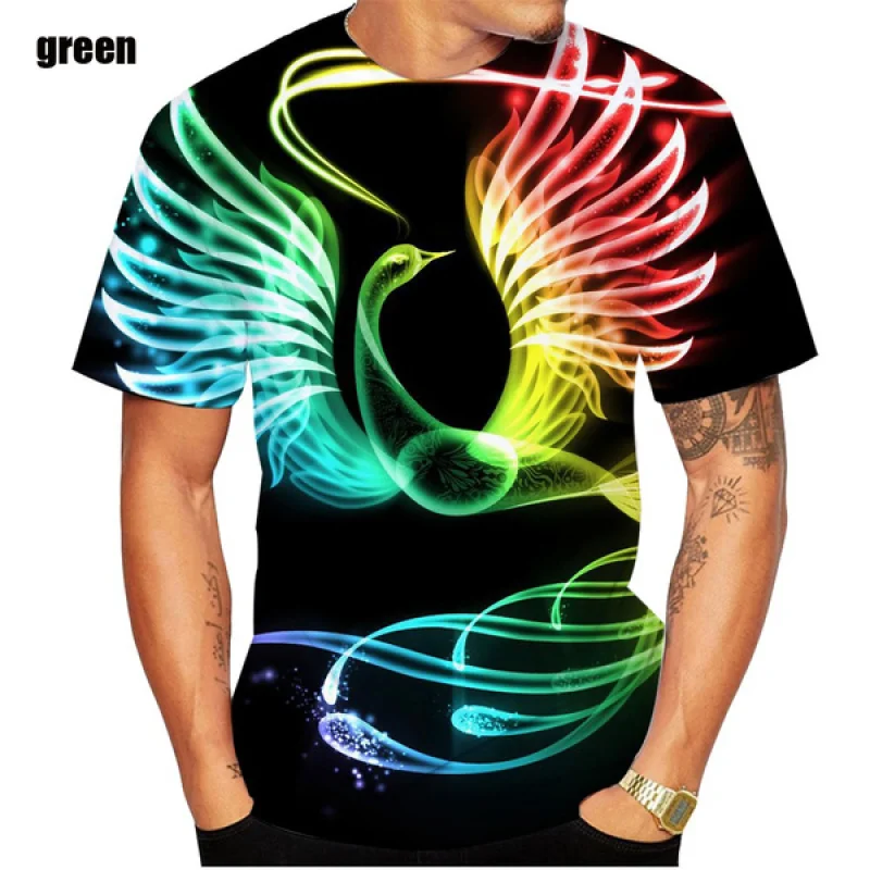 Men Casual Fire Phoenix Bird 3D Printing T Shirt Streetwear Short Sleeve Top