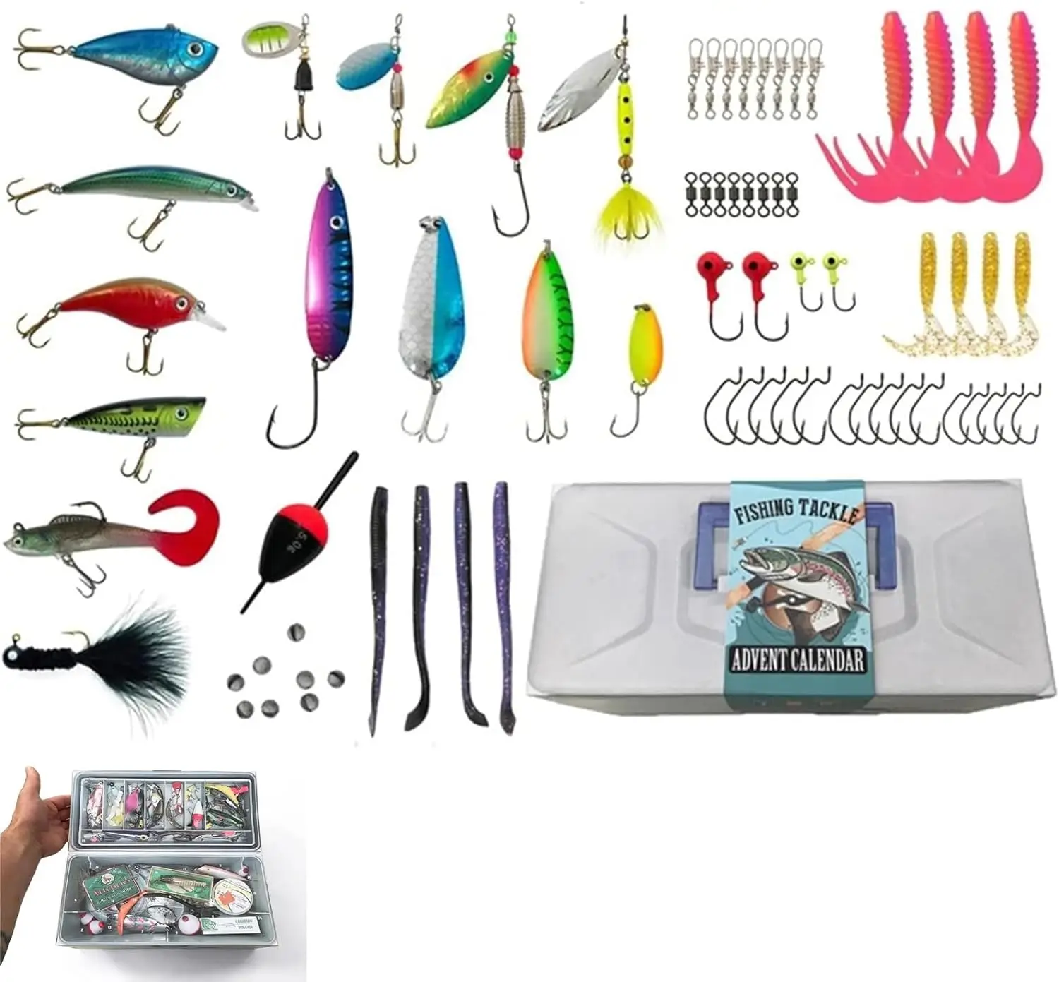 Advent Calendar Fishing Christmas Countdown Fishing Tackle Advent Calendar for Fisher Adult Men Teen Boys Great Gift