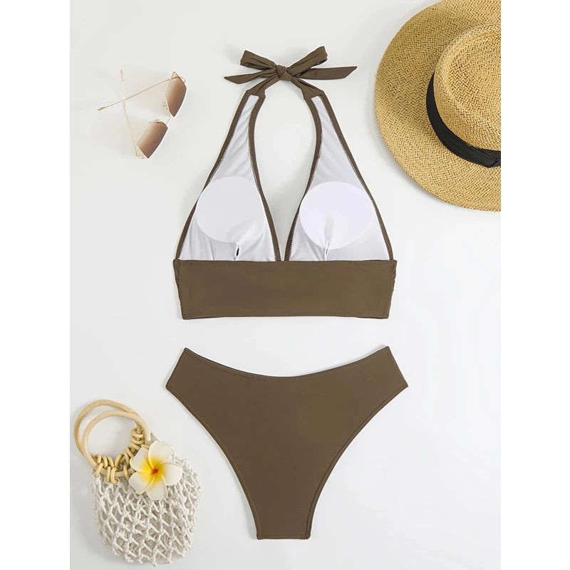 Faskob cor sólida split bikini maiô feminino maiô de uma peça 2025 biquíni terno verão praia maiô