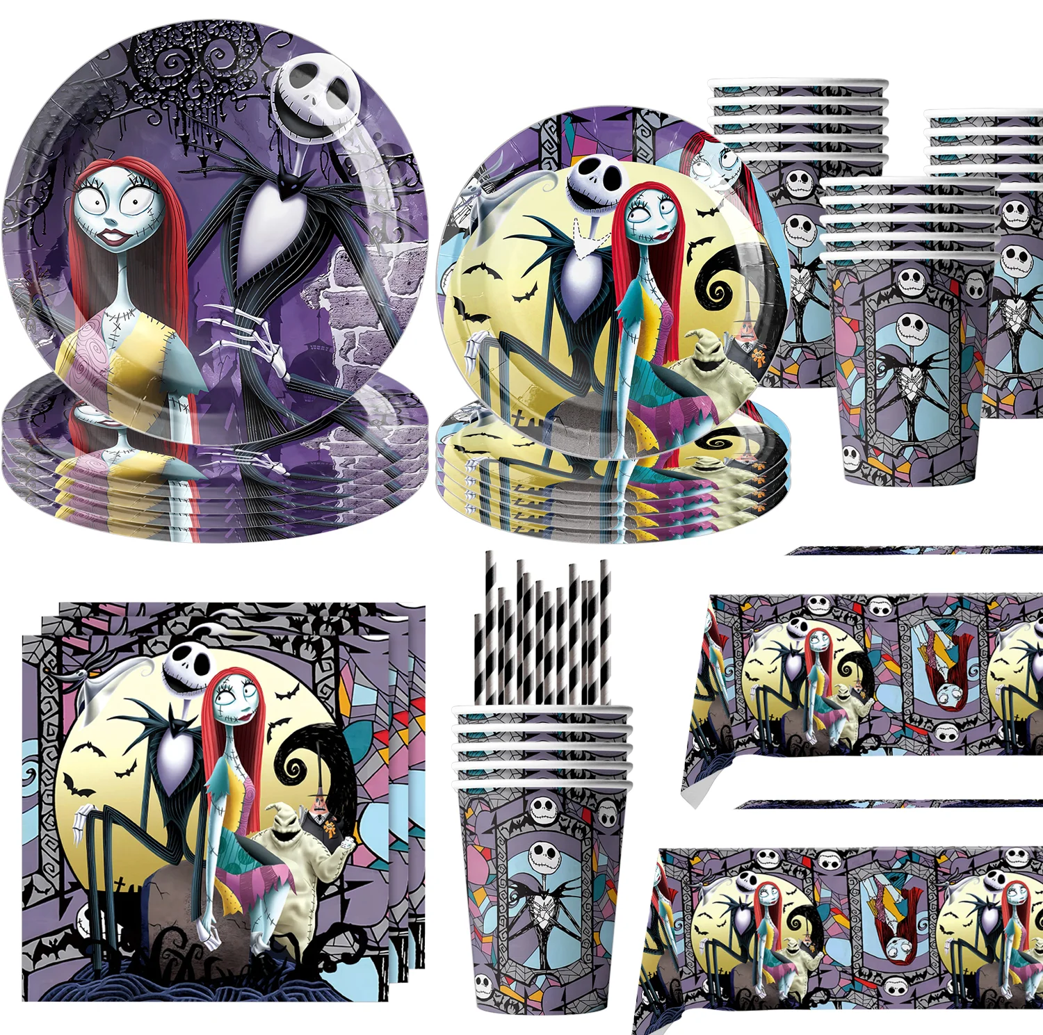 

The Nightmare Before Christmas Birthday Decoration Balloon Party Supplies Disposable Tableware Straws Cup Plates Baby Shower Toy