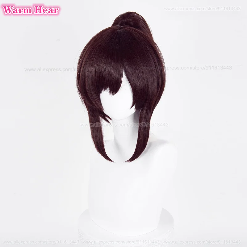 أنيمي ساشا براوس طويل 40 سنتيمتر بني داكن ذيل حصان تأثيري أنيمي شعر مستعار مقاومة للحرارة الاصطناعية الشعر هالوين شعر مستعار للحفلات + غطاء شعر مستعار #4