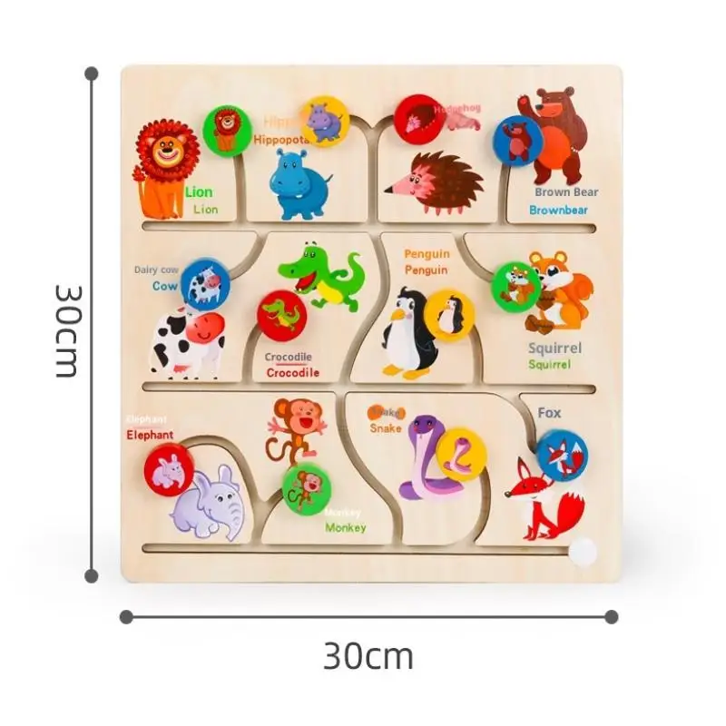 لوحات المتاهة مونتيسوري ألعاب خشبية فاكهة الحيوان شكل رقمي ألغاز الشريحة مطابقة لعبة ألعاب تعليمية للتعلم للأطفال
