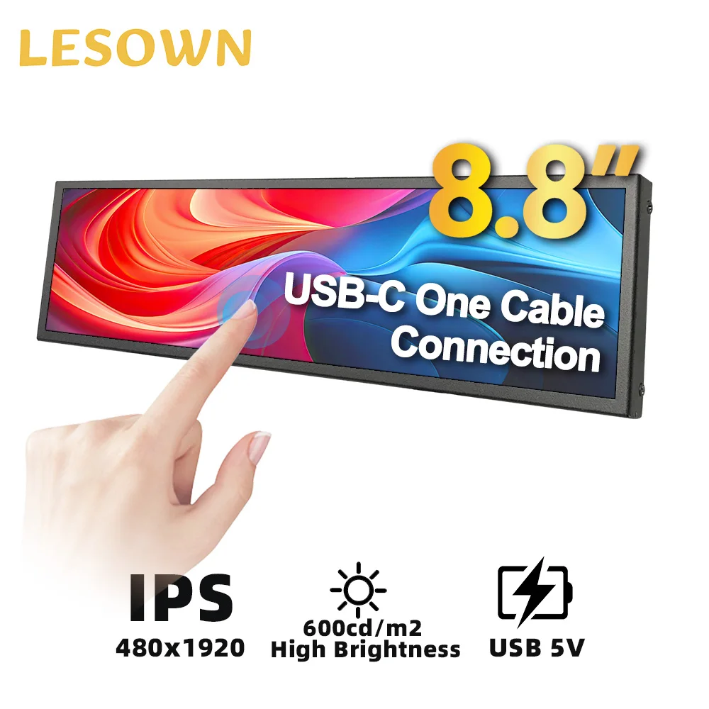 

LESOWN 8.8 480x1920 IPS LCD Stretched Bar Display Real-Time CPU/GPU Temp Monitor with AIDA64 Extended Display for Windows mac OS