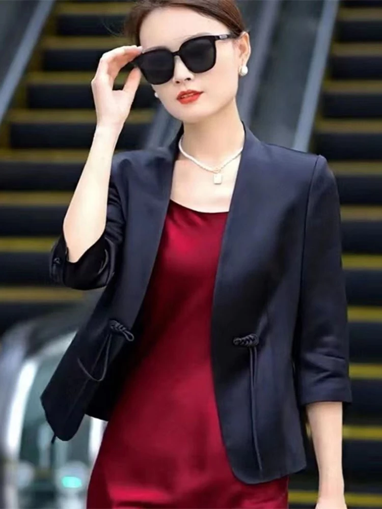 

New Chinese Sle Faionable V-Ne Suit Women's Casual High-End Slimming Versatile Outerwear Summer 2024 Ele Aosphere