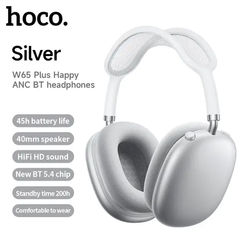 HOCO W65 Plus AirPods Max ANC 노이즈 감소 블루투스 헤드폰 오버이어 대형 이어폰 HiFi 헤드셋 마그네틱 이어머프 포함