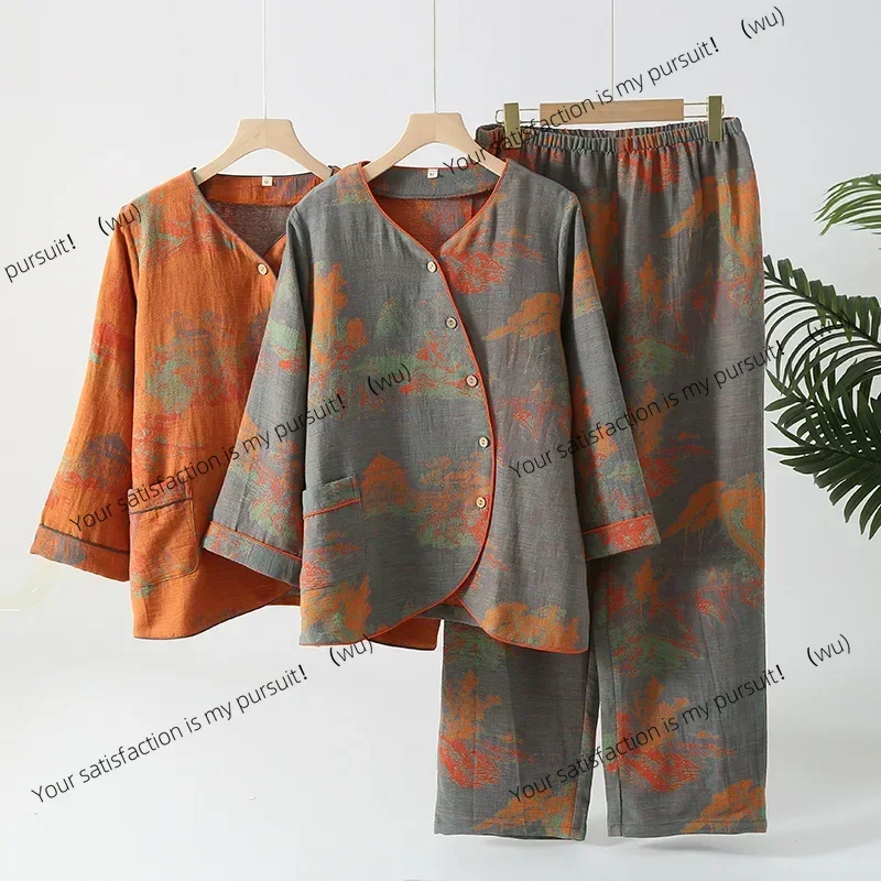 

Женский весенне-летний пижамный комплект с цветами, брюками с длинными рукавами и большой комплект домашней одежды из двух предметов.