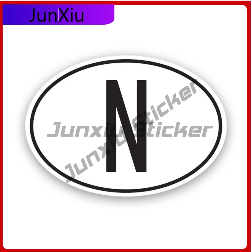 

N Norway Country Code Oval Stickerwaterproof Funny Window Waterproof Vinyl Decal For Car Windows And Trunks Unique Creative