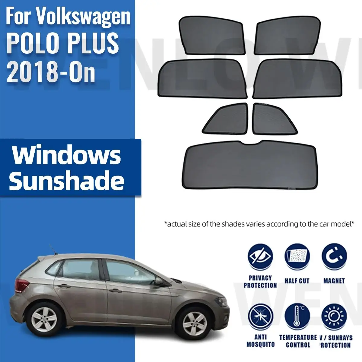 

For Volkswagen VW POLO PLUS 2018-2023 Magnetic Car Sunshade Visor Front Windshield Frame Curtain Rear Side Window Sun Shade