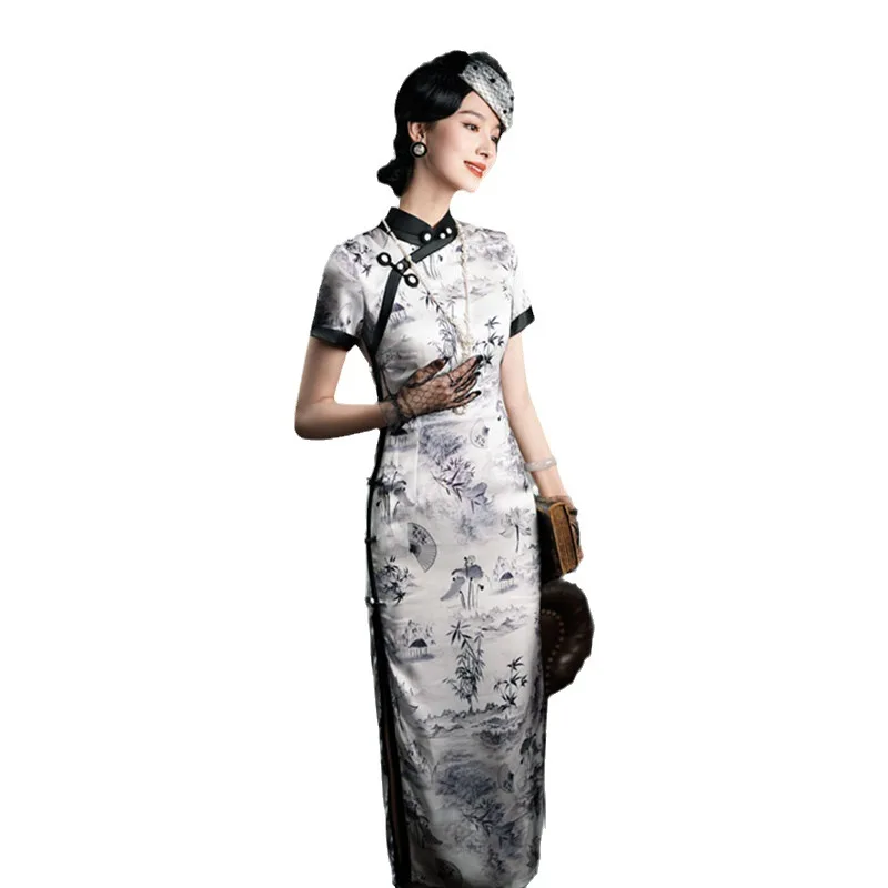 Old Shanghai Retro National Style Improved New Chinese Long Cheongsam Qi Pao Summer Ladies' Banquet Daily