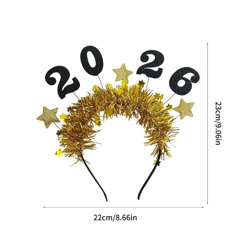 39BD 2026 Neujahr glitzert Kopfbedeckung, stilvolle Lametta-Haardekorationen, Unisex-Haarband, Stirnbänder für Partys – Detail 6