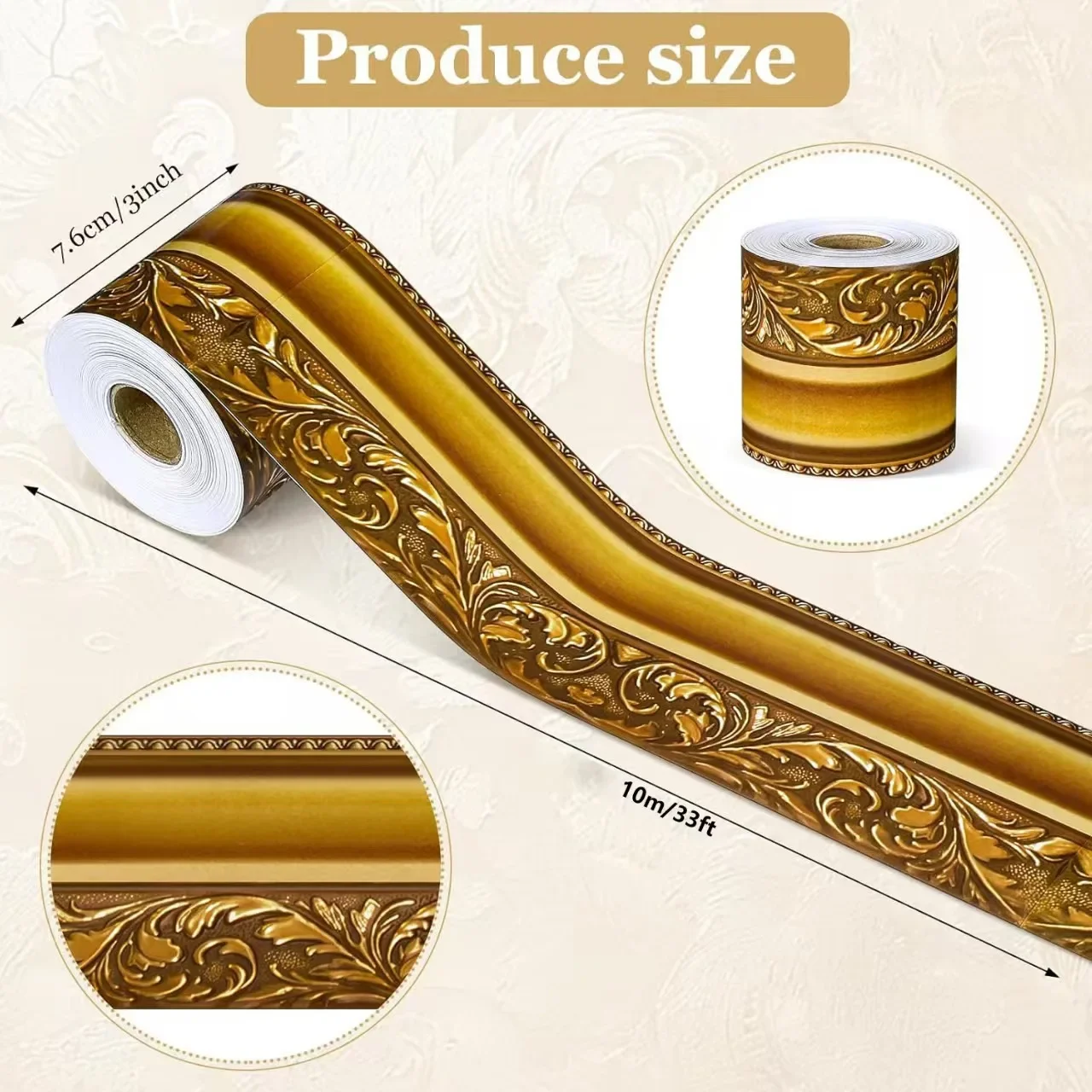 Retro Gold Wallpaper Frame Border Roll Adhesive Decorative Sticker for Bulletin Board Blackboard Photo Frame & Party Decoration
