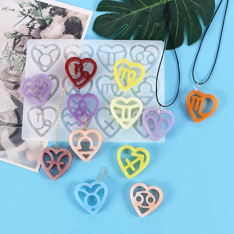 

Diy12 Constellation Crystal Glue Mold Love Earrings Pendant Handmade Jewelry Keychain Glue Mold Jewelry Necklace Earrings