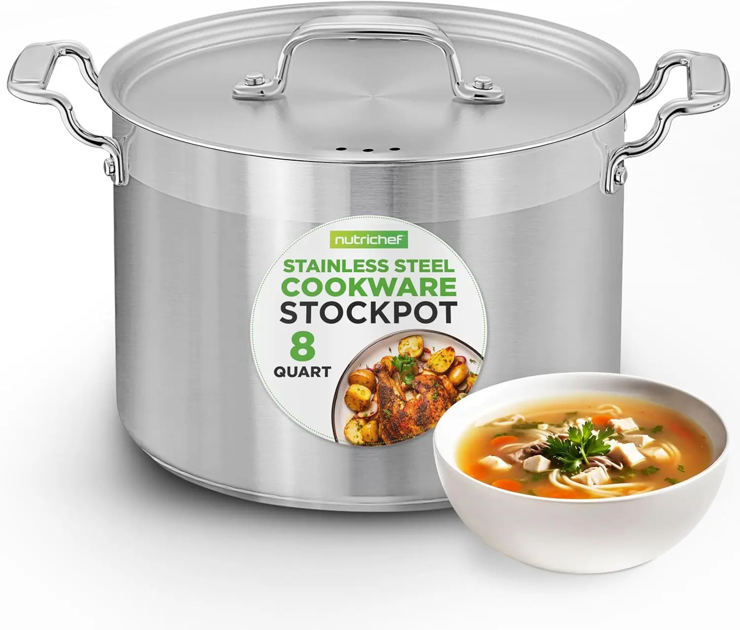 

8 Qt Heavy-Duty Stainless Steel Stockpot with Lid, Induction Compatible for Soups and Stews