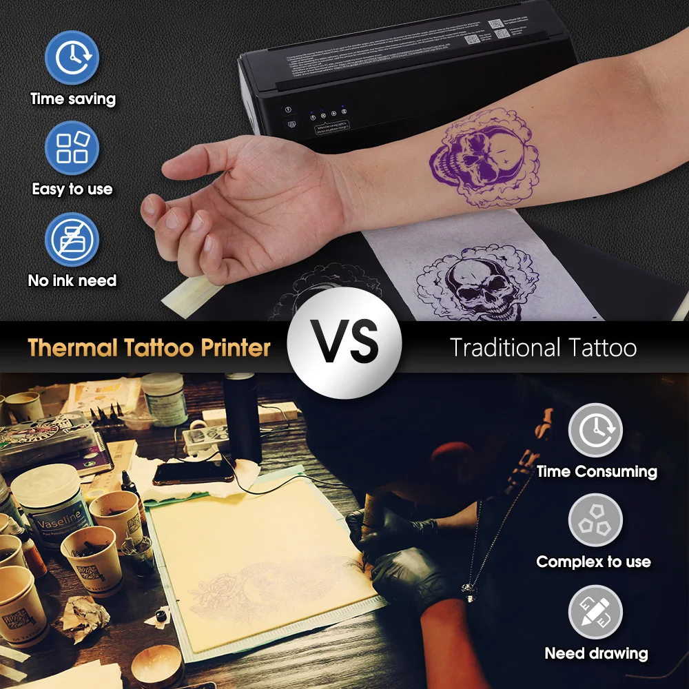 XNET Portable Wireless Tattoo Printer Thermal Printer Transfer Bluetooth USB Mobile Machine Text PDF Document Maker with Paper