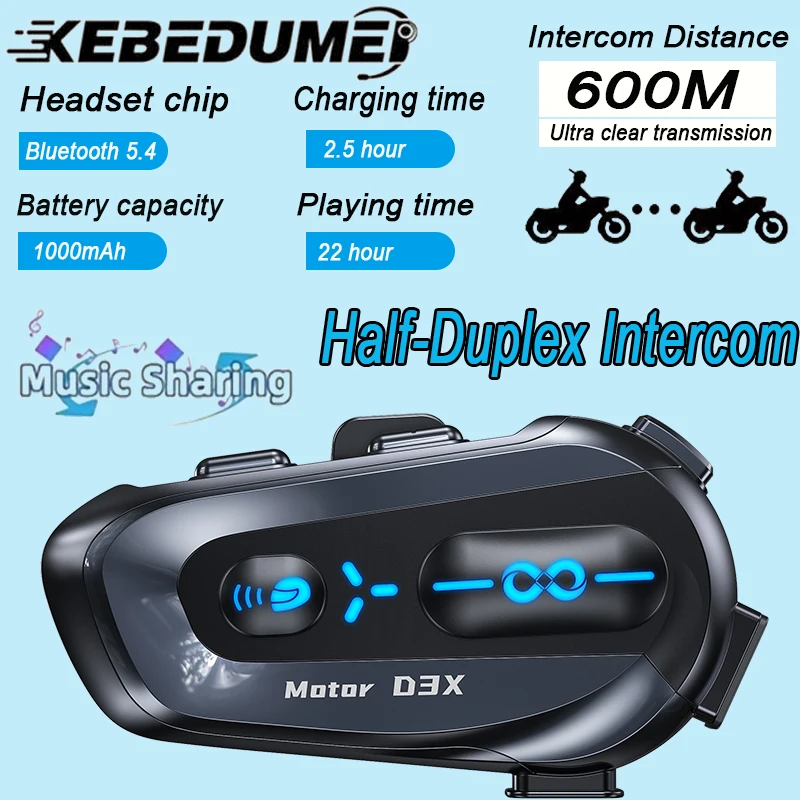 

Bluetooth-гарнитура для мотоциклетного шлема, беспроводная 5,4, 600 м, полудуплексный домофон, неограниченное количество людей с возможностью разделения музыки