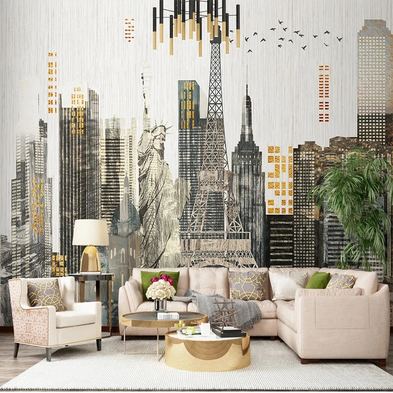 Custom Mural Wallpaper 3D Hand Drawn City Buildings Landscape Photo Wall Painting Living Room Bedroom Study Papel De Parede 3 D