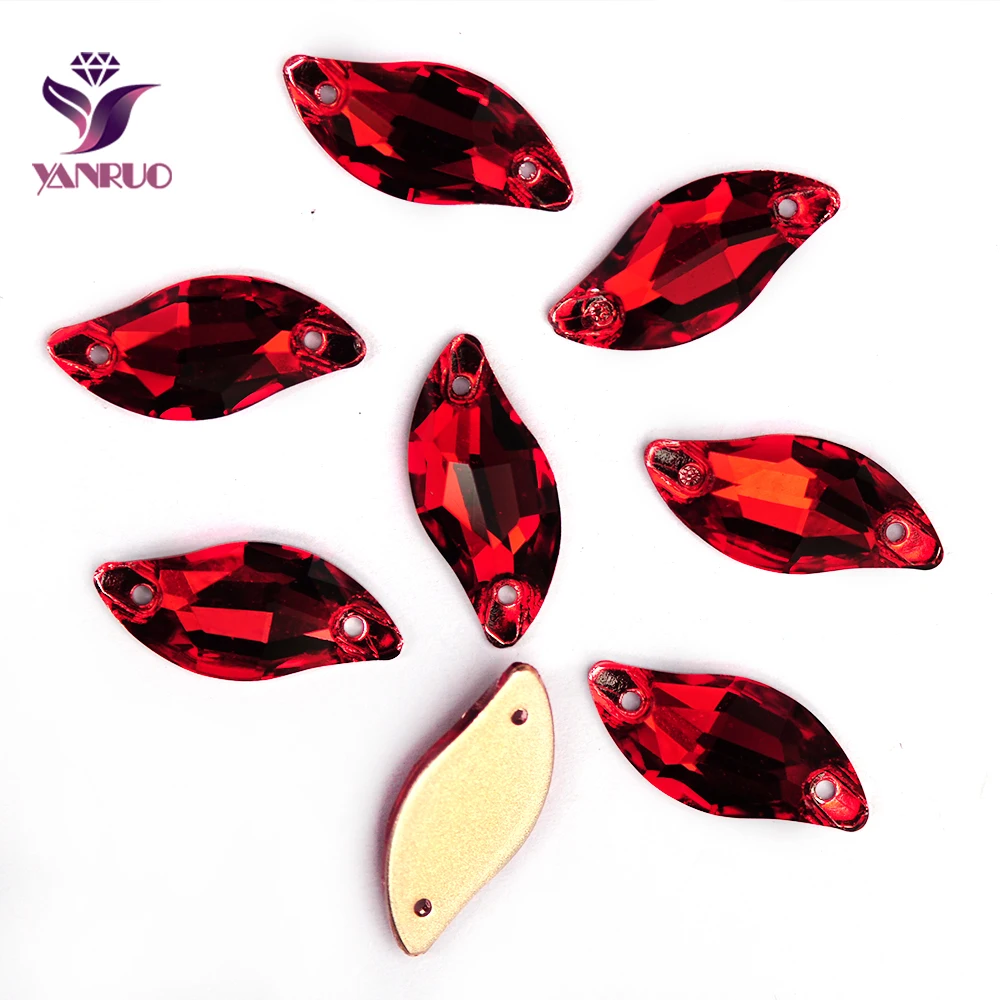 YANRUO 3254 Leaf Siam Red Glass Sew on Stones Art and Crafts Rhinestones Flatback Gemstones