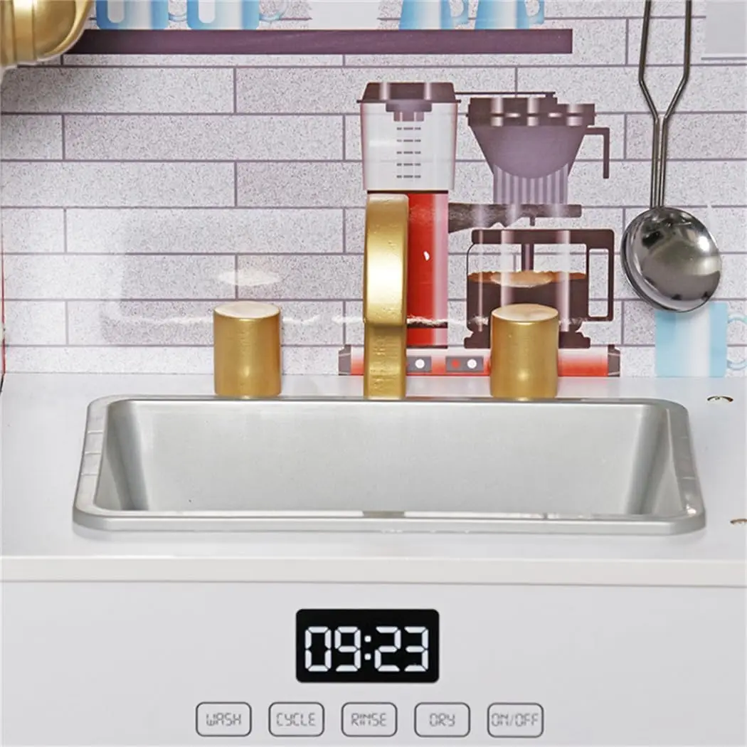 Ensemble de jouets de cuisine en bois avec lumière pour enfants, jouets de simulation pour enfants, évier, four, micro-ondes, cuisine