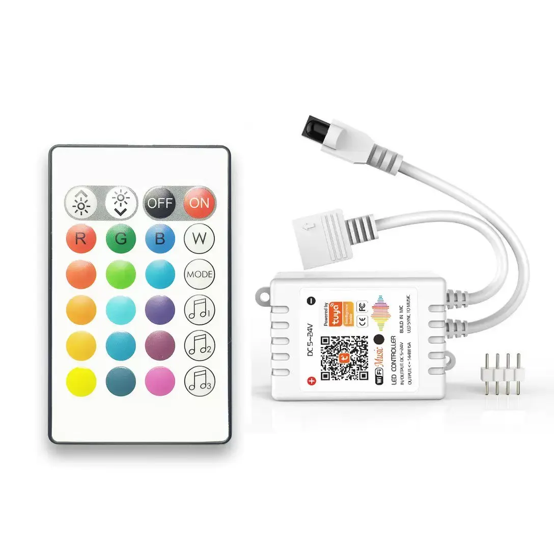 

24-клавишный ИК-контроллер Wi-Fi Tuya для RGB LED-лент, умное управление голосом, внешний микрофон, управление музыкой