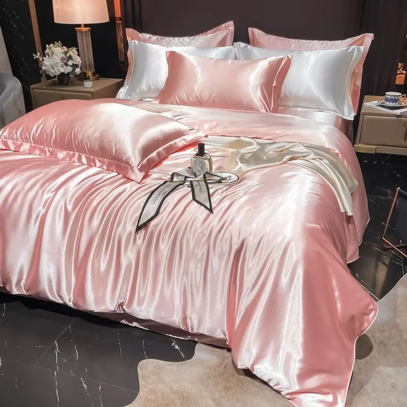 

4pcs 100% Pure Silk Bedding Set Full Queen King Size Duvet Cover Sets Sheet Fitted Flat Sheet Pillowcase for Sleep Home Textile