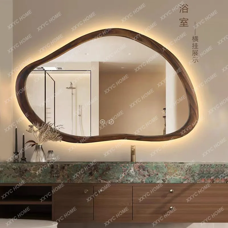 

Зеркало для ванной из массива дерева в ретро-стиле, необычной формы, для отелей, настенное, с ретро-подсветкой