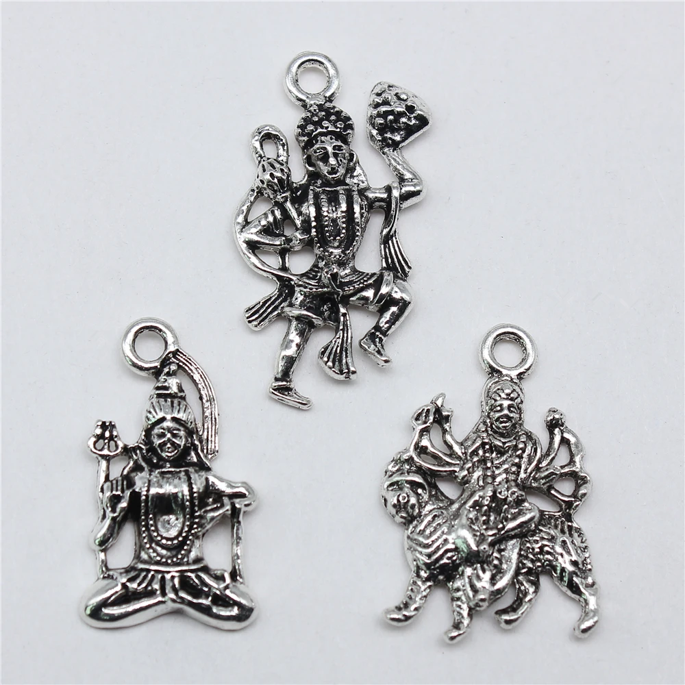 10pcs Indian Goddess Brahma Vishnu Shiva Charms For Jewelry Making Antique Silver Color Pendants DIY Crafts Making Findings