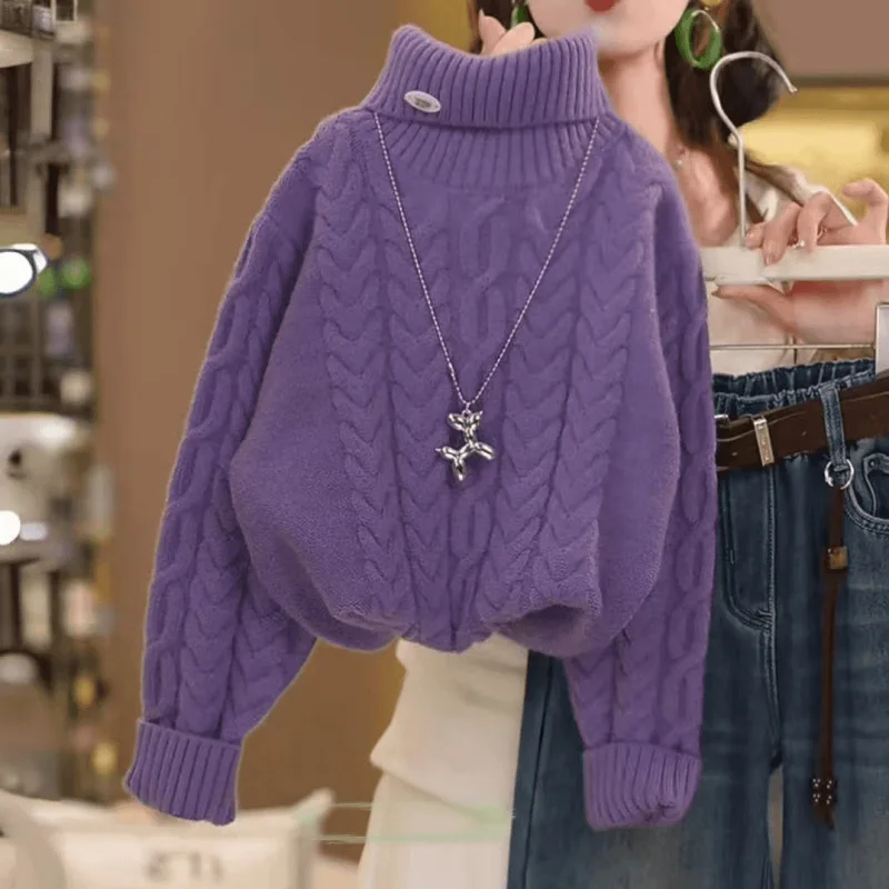 Girls Half High Neck Sweater Autumn and Winter 2026 New Korean Doll Neck Knitted Sweater Thickened Bottom Coat Inner Top 4