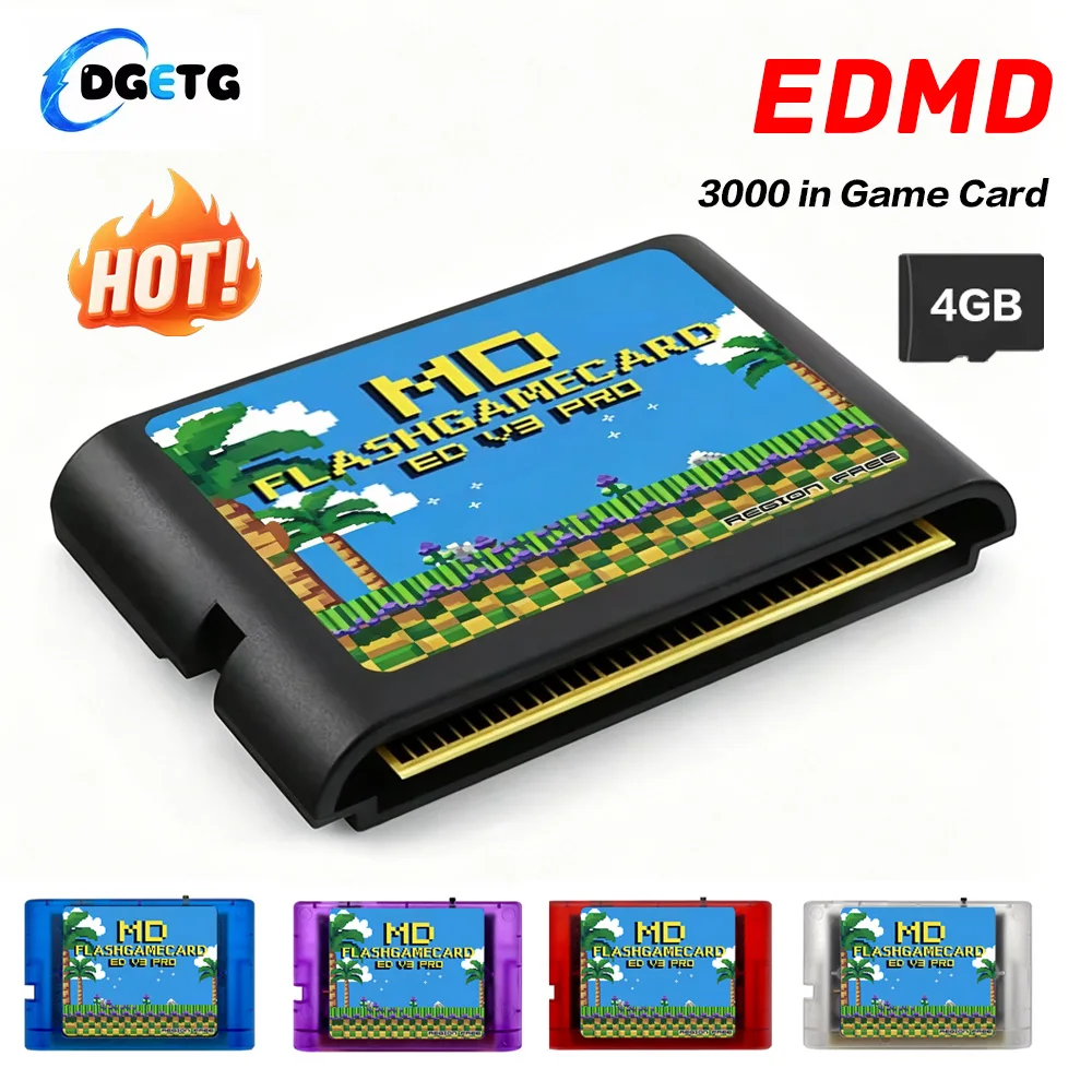 Cartucho de Jogo MD V3 Pro Flash para Mega Drive 3000 em 1, Cartucho de Jogo Retro, Livre de Região, Suporta Expansão de Cartão TF para Sega Genesis