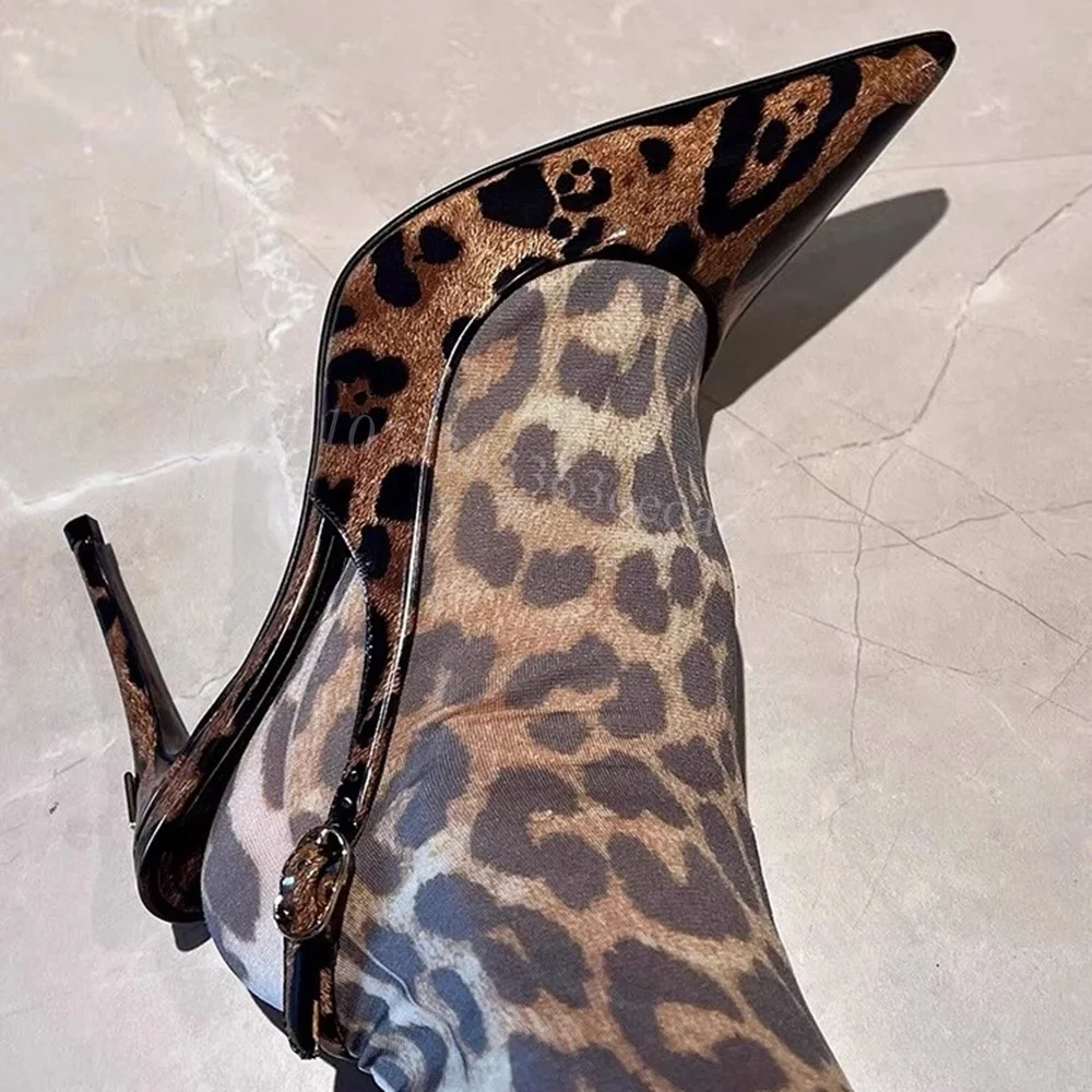 Leopard Shallow Matte Leather Pumps Sexy Strappy Decor Shoes for Women Thin High Heels Fashion Shoes 2024 Zapatos Para Mujere