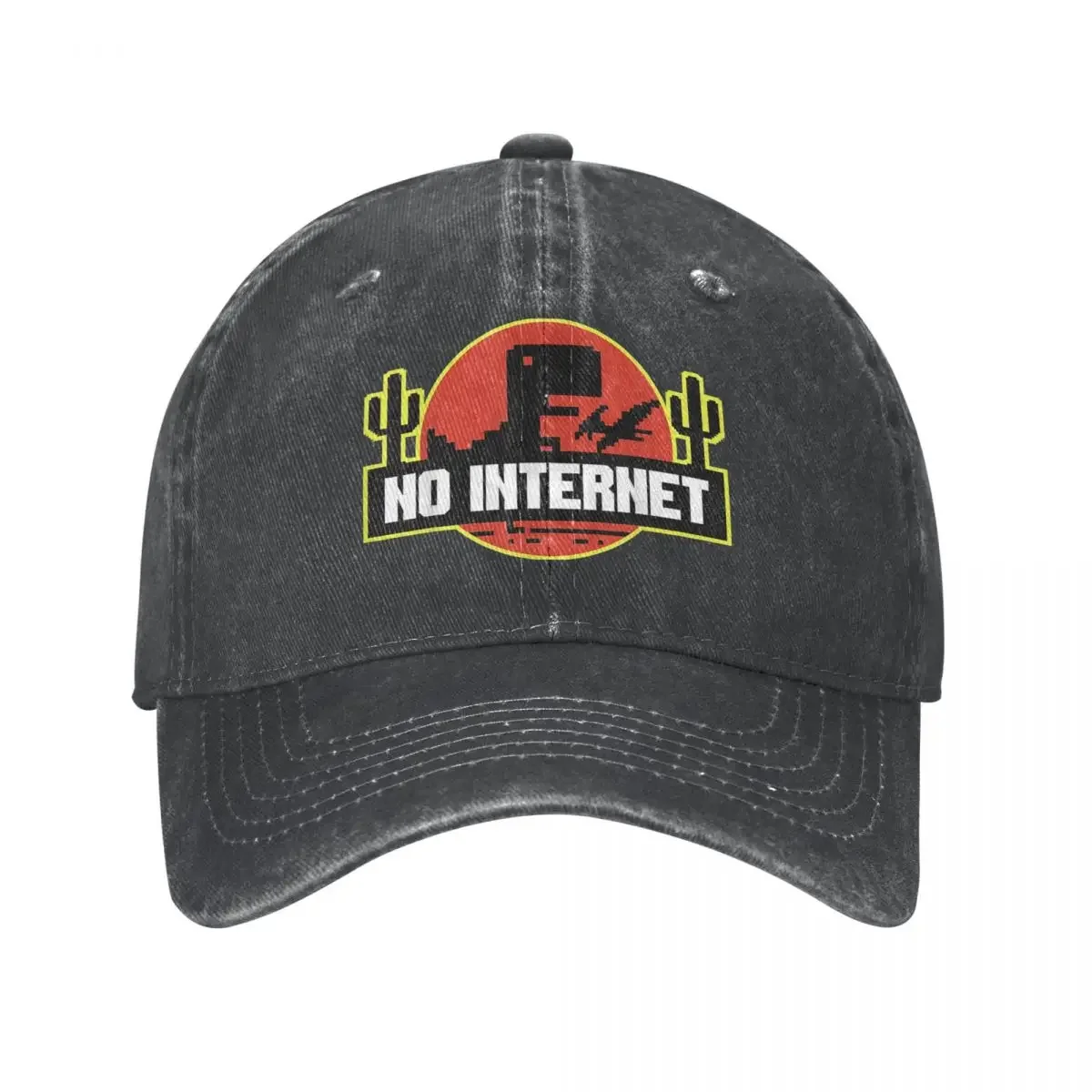 

2026 No Internet No Connection Online Computer Baseball Caps Vintage Distressed Cotton Jurassic Offline Park Headwear Outdoor Ca