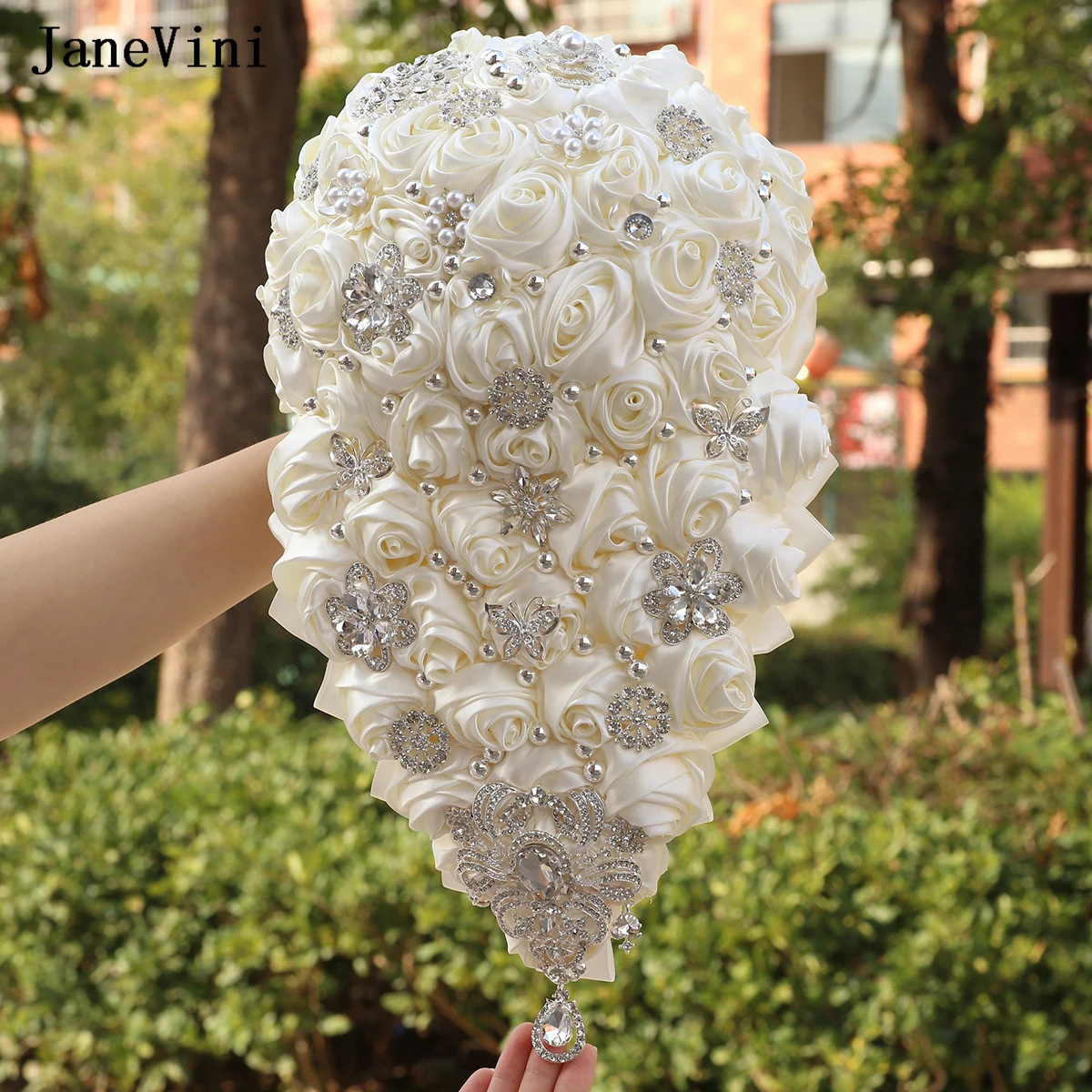 janevini-new-silver-diamond-cascata-bouquet-da-sposa-rose-artificiali-in-raso-avorio-bouquet-a-cascata-fiori-accessori-da-sposa