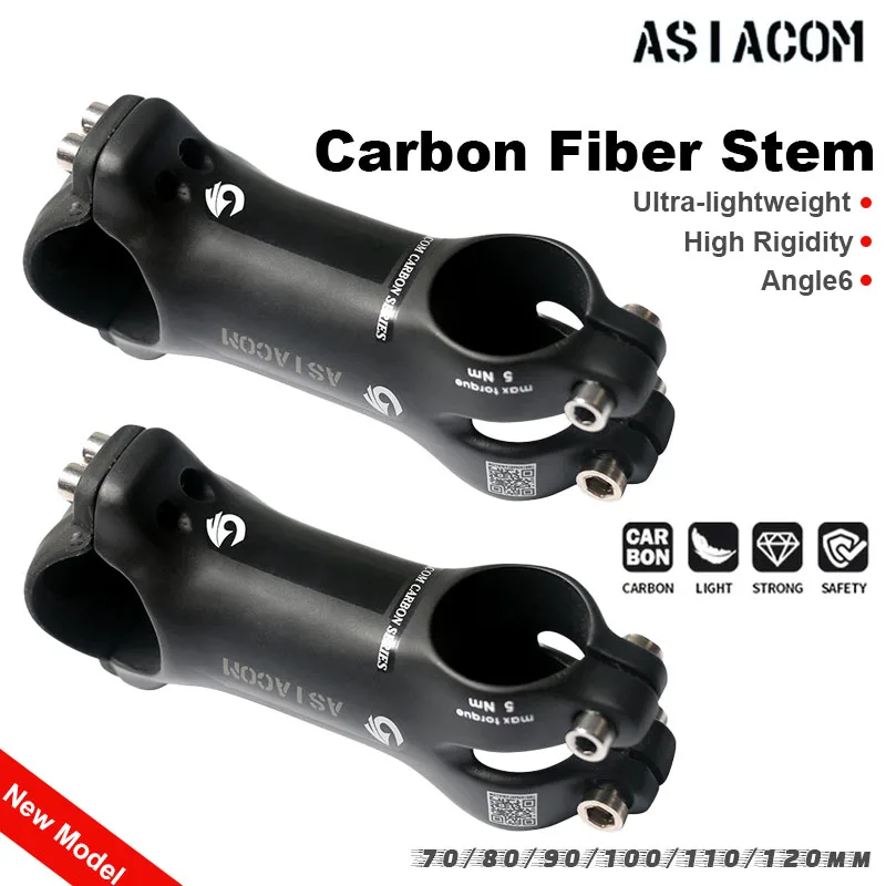New ASIACOM Full Carbon Bicycle Stem Ultralight 70-120mm MTB Road Bike Handlebar Stem Cycling Replacement Parts